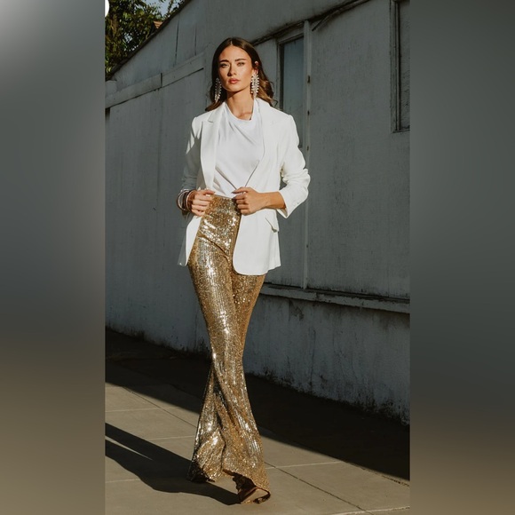 Show Me Your Mumu Mercury Bells gold sequin flare pants - Picture 3 of 9